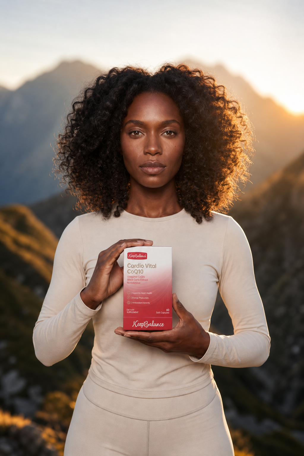 KeepBalance Cardio Vital CoQ10 held during an outdoor routine
